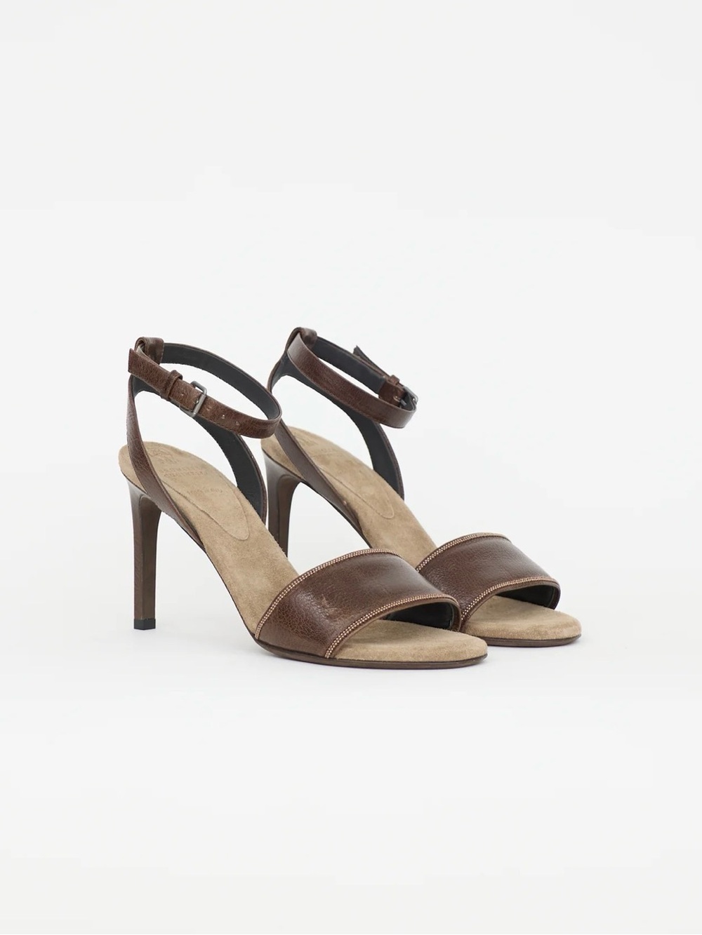 NWT Brunello Cucinelli Dark Brown Goat Leather Monili Sandal SIZE IT 35 (US 5)